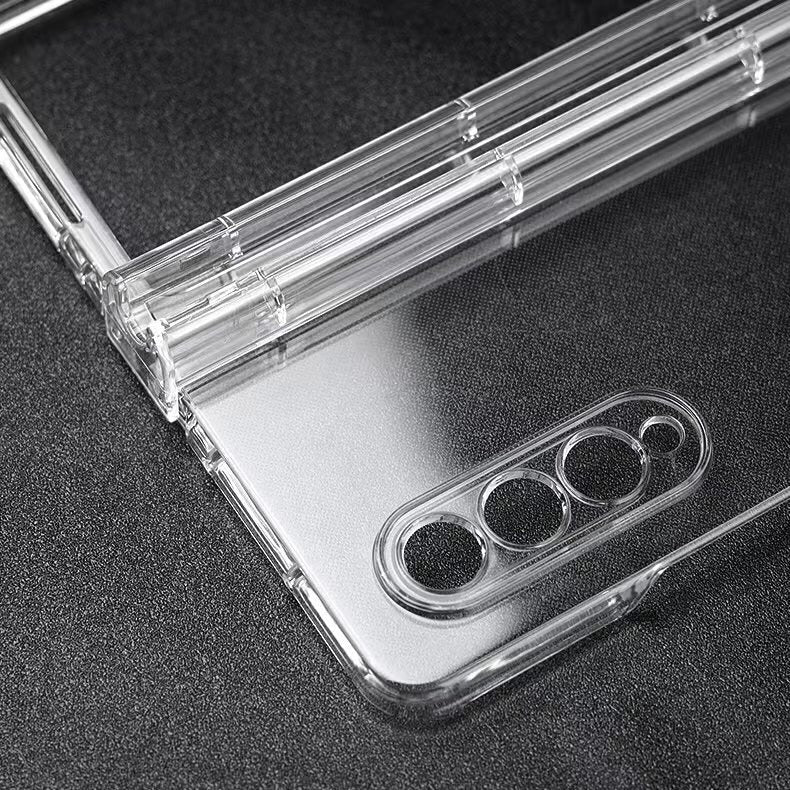 For Samsung Galaxy Z Fold3 5G Folding Transparent Phone Case Full Protection Anti-scratch Cover with Pen Holder