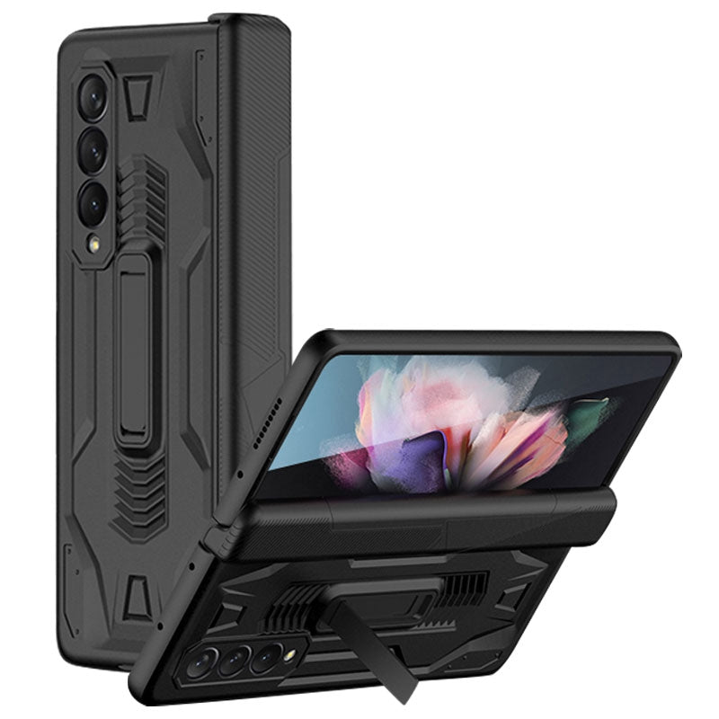 GKK for Samsung Galaxy Z Fold3 5G Magnetic Folding Full Protection PC+Tempered Glass Phone Case with Kickstand