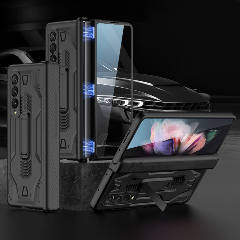 GKK for Samsung Galaxy Z Fold3 5G Magnetic Folding Full Protection PC+Tempered Glass Phone Case with Kickstand