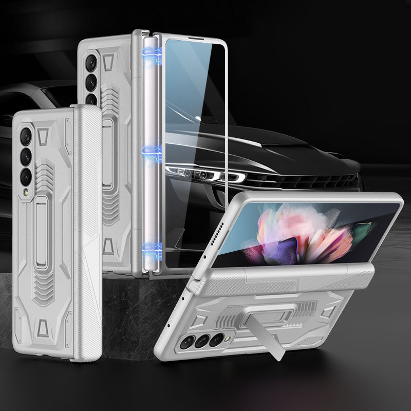 GKK for Samsung Galaxy Z Fold3 5G Magnetic Folding Full Protection PC+Tempered Glass Phone Case with Kickstand