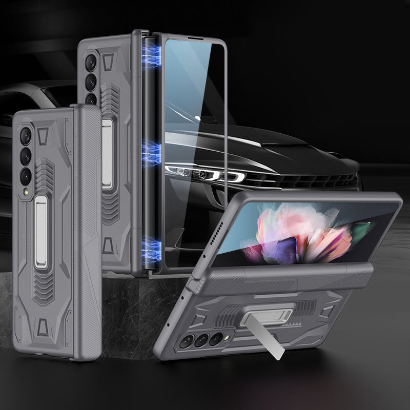 GKK for Samsung Galaxy Z Fold3 5G Magnetic Folding Full Protection PC+Tempered Glass Phone Case with Kickstand