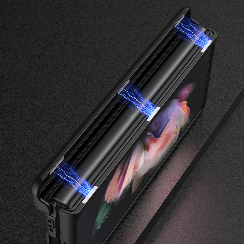 GKK for Samsung Galaxy Z Fold3 5G Magnetic Folding Full Protection PC+Tempered Glass Phone Case with Kickstand