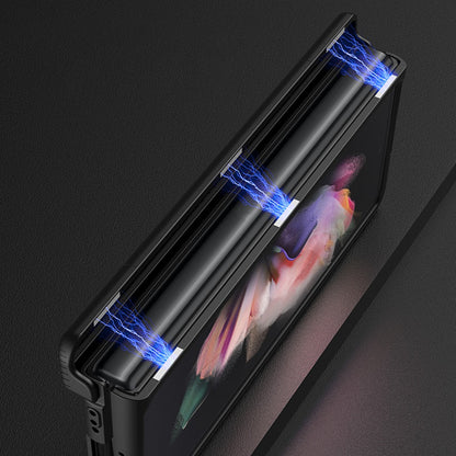 GKK for Samsung Galaxy Z Fold3 5G Magnetic Folding Full Protection PC+Tempered Glass Phone Case with Kickstand