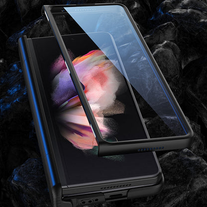 GKK for Samsung Galaxy Z Fold3 5G Magnetic Folding Full Protection PC+Tempered Glass Phone Case with Kickstand