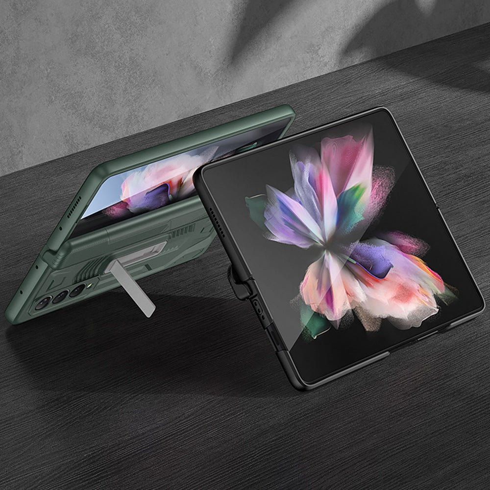 GKK for Samsung Galaxy Z Fold3 5G Magnetic Folding Full Protection PC+Tempered Glass Phone Case with Kickstand