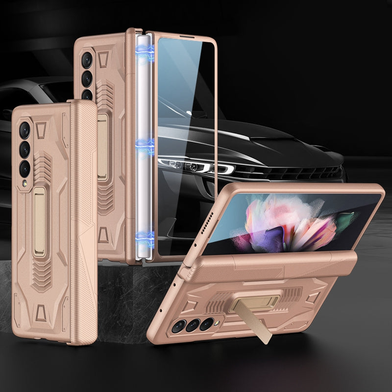 GKK for Samsung Galaxy Z Fold3 5G Magnetic Folding Full Protection PC+Tempered Glass Phone Case with Kickstand