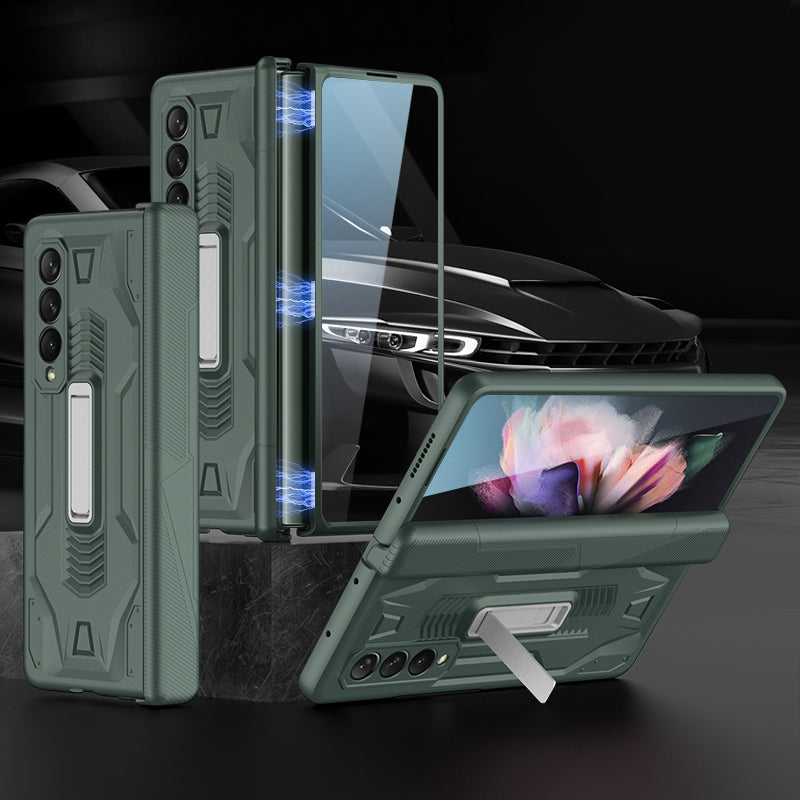 GKK for Samsung Galaxy Z Fold3 5G Magnetic Folding Full Protection PC+Tempered Glass Phone Case with Kickstand
