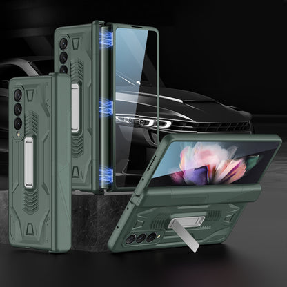 GKK for Samsung Galaxy Z Fold3 5G Magnetic Folding Full Protection PC+Tempered Glass Phone Case with Kickstand