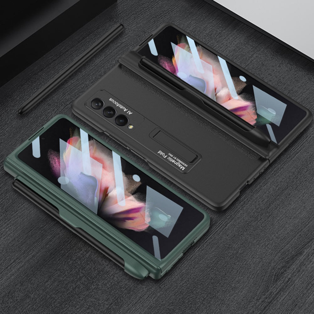GKK For Samsung Galaxy Z Fold3 5G Hard PC + Tempered Glass Full Coverage Phone Case Kickstand Folding Cover with Pen Slot