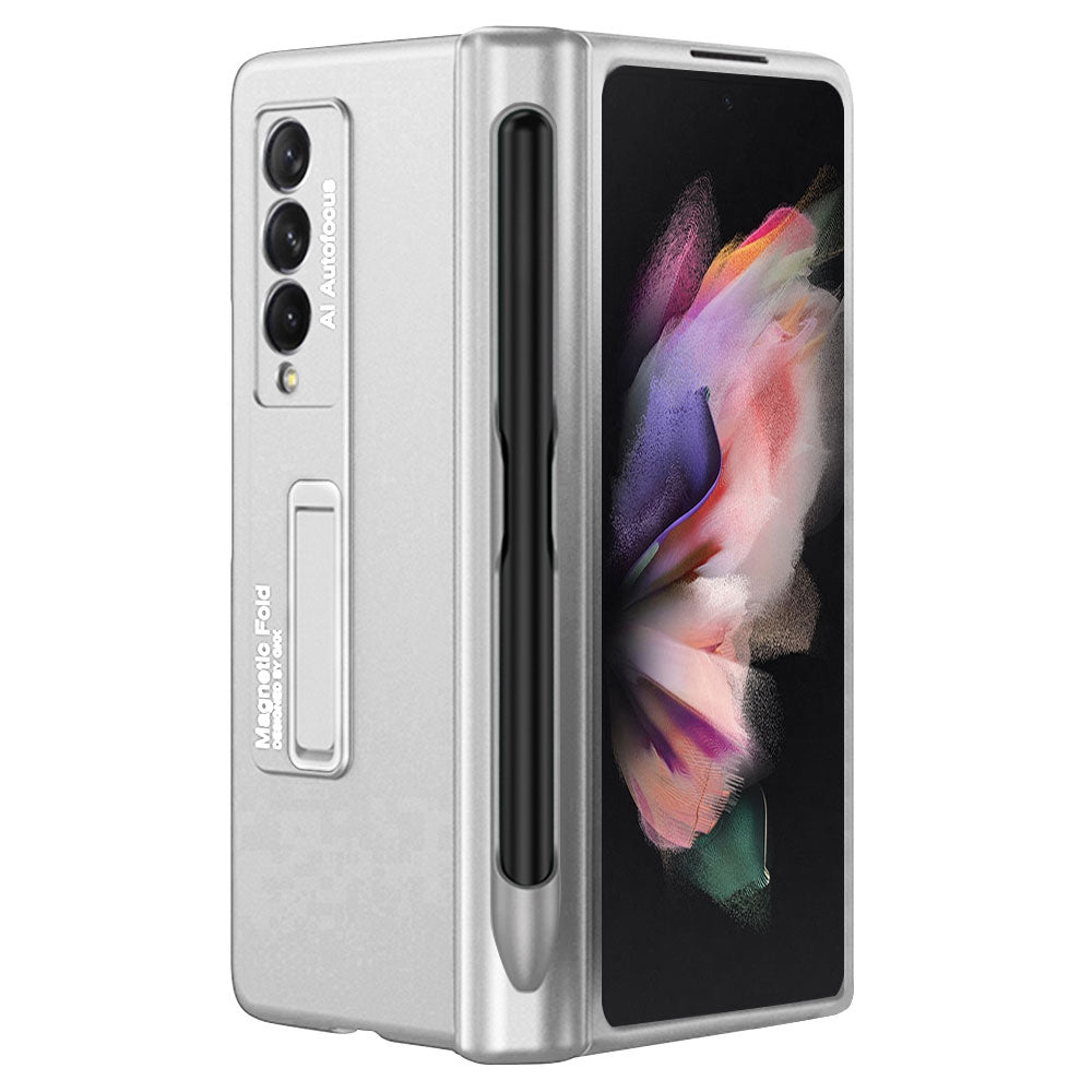 GKK For Samsung Galaxy Z Fold3 5G Hard PC + Tempered Glass Full Coverage Phone Case Kickstand Folding Cover with Pen Slot