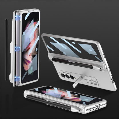 GKK For Samsung Galaxy Z Fold3 5G Hard PC + Tempered Glass Full Coverage Phone Case Kickstand Folding Cover with Pen Slot