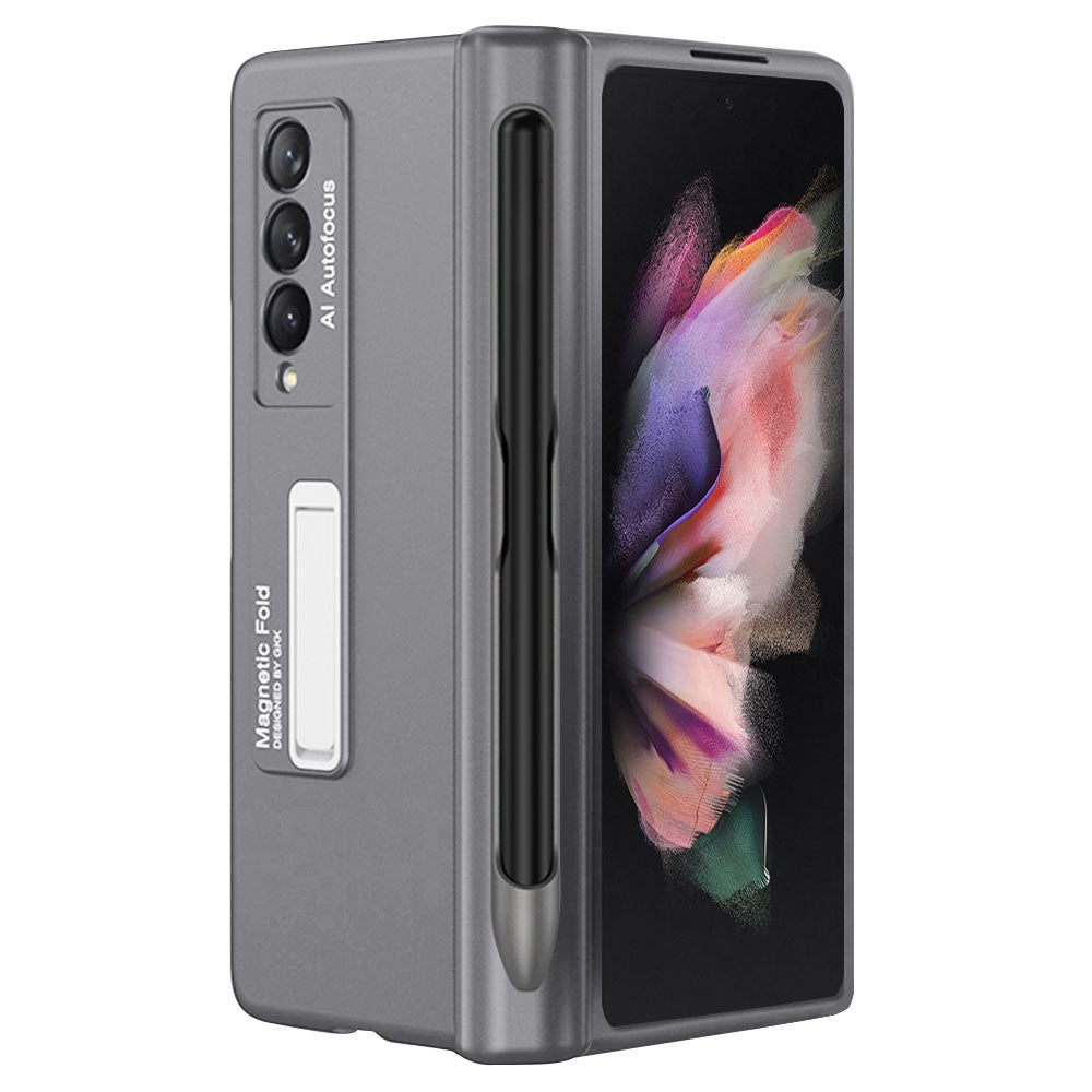 GKK For Samsung Galaxy Z Fold3 5G Hard PC + Tempered Glass Full Coverage Phone Case Kickstand Folding Cover with Pen Slot