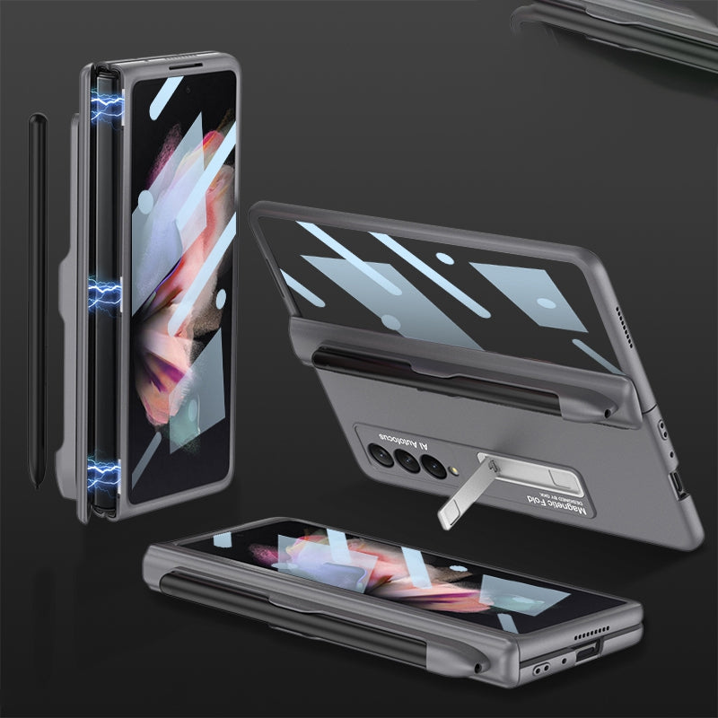 GKK For Samsung Galaxy Z Fold3 5G Hard PC + Tempered Glass Full Coverage Phone Case Kickstand Folding Cover with Pen Slot