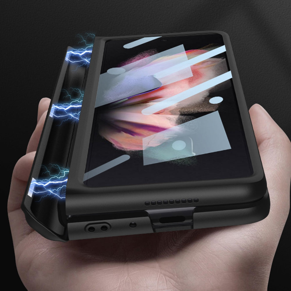 GKK For Samsung Galaxy Z Fold3 5G Hard PC + Tempered Glass Full Coverage Phone Case Kickstand Folding Cover with Pen Slot