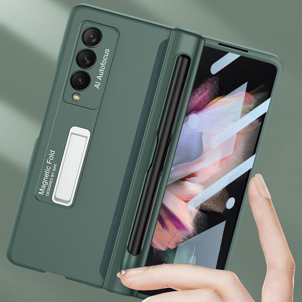 GKK For Samsung Galaxy Z Fold3 5G Hard PC + Tempered Glass Full Coverage Phone Case Kickstand Folding Cover with Pen Slot