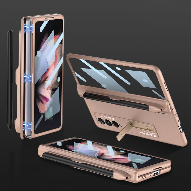 GKK For Samsung Galaxy Z Fold3 5G Hard PC + Tempered Glass Full Coverage Phone Case Kickstand Folding Cover with Pen Slot