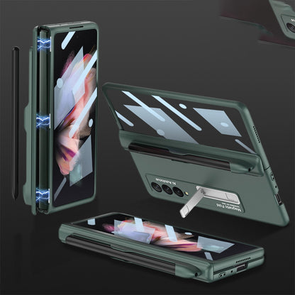 GKK For Samsung Galaxy Z Fold3 5G Hard PC + Tempered Glass Full Coverage Phone Case Kickstand Folding Cover with Pen Slot