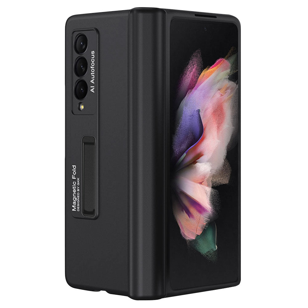 GKK For Samsung Galaxy Z Fold3 5G Magnetic Absorption Hinge Phone Case PC + Tempered Glass Full Protection Shell with Kickstand