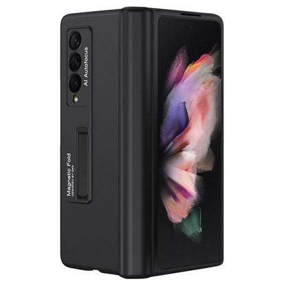 GKK For Samsung Galaxy Z Fold3 5G Magnetic Absorption Hinge Phone Case PC + Tempered Glass Full Protection Shell with Kickstand