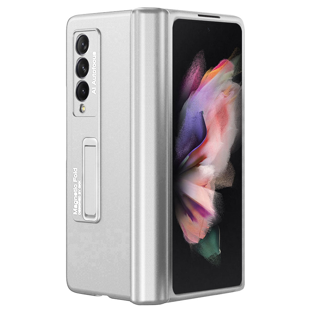 GKK For Samsung Galaxy Z Fold3 5G Magnetic Absorption Hinge Phone Case PC + Tempered Glass Full Protection Shell with Kickstand