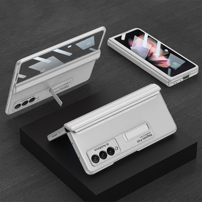 GKK For Samsung Galaxy Z Fold3 5G Magnetic Absorption Hinge Phone Case PC + Tempered Glass Full Protection Shell with Kickstand