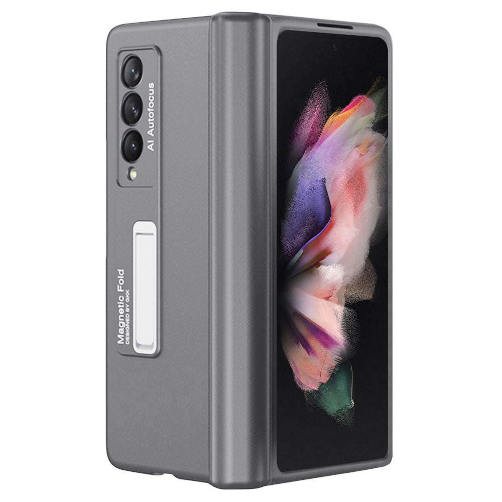 GKK For Samsung Galaxy Z Fold3 5G Magnetic Absorption Hinge Phone Case PC + Tempered Glass Full Protection Shell with Kickstand