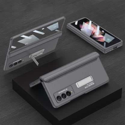 GKK For Samsung Galaxy Z Fold3 5G Magnetic Absorption Hinge Phone Case PC + Tempered Glass Full Protection Shell with Kickstand