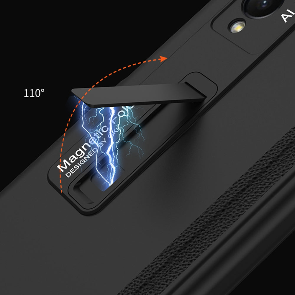 GKK For Samsung Galaxy Z Fold3 5G Magnetic Absorption Hinge Phone Case PC + Tempered Glass Full Protection Shell with Kickstand