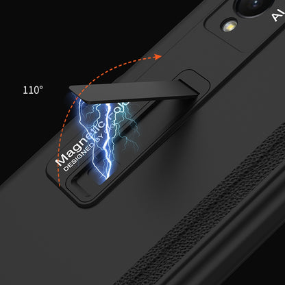 GKK For Samsung Galaxy Z Fold3 5G Magnetic Absorption Hinge Phone Case PC + Tempered Glass Full Protection Shell with Kickstand