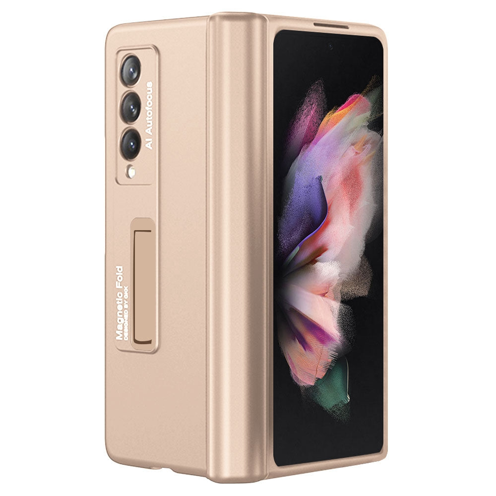 GKK For Samsung Galaxy Z Fold3 5G Magnetic Absorption Hinge Phone Case PC + Tempered Glass Full Protection Shell with Kickstand