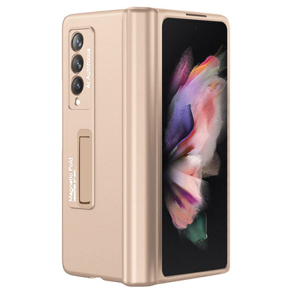 GKK For Samsung Galaxy Z Fold3 5G Magnetic Absorption Hinge Phone Case PC + Tempered Glass Full Protection Shell with Kickstand