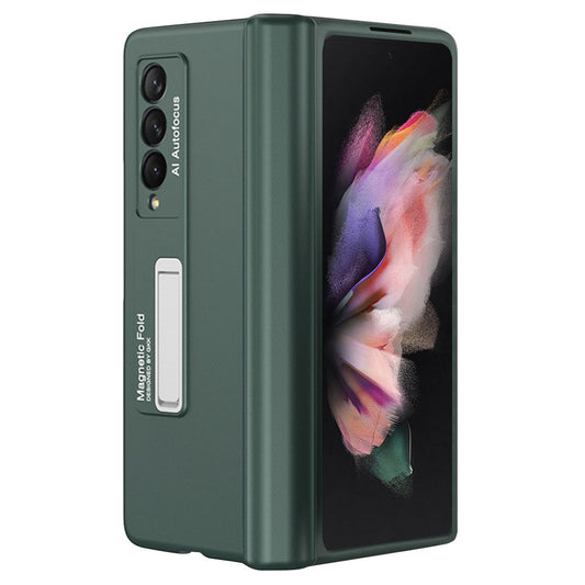 GKK For Samsung Galaxy Z Fold3 5G Magnetic Absorption Hinge Phone Case PC + Tempered Glass Full Protection Shell with Kickstand