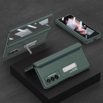 GKK For Samsung Galaxy Z Fold3 5G Magnetic Absorption Hinge Phone Case PC + Tempered Glass Full Protection Shell with Kickstand