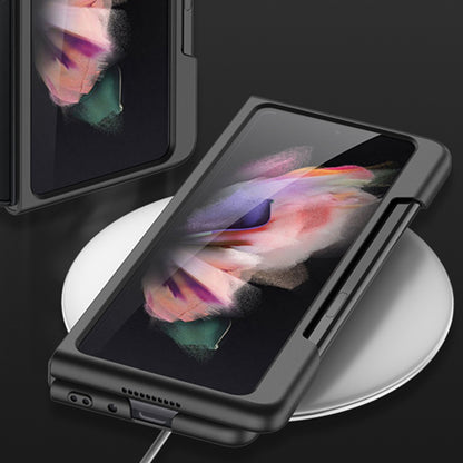 GKK For Samsung Galaxy Z Fold3 5G Ultra Slim Phone Case PU Leather Coated PC Folding Cover with Pen Slot