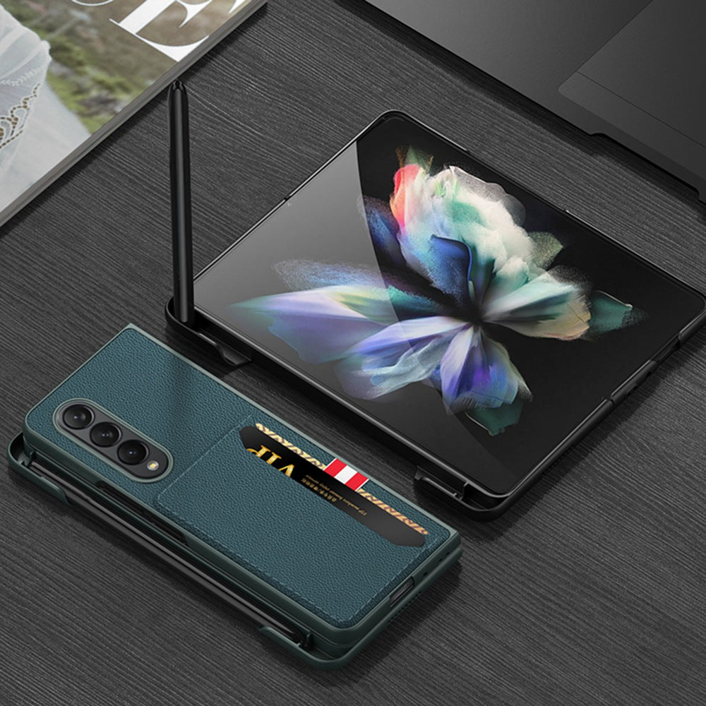 GKK For Samsung Galaxy Z Fold3 5G Ultra Slim Phone Case PU Leather Coated PC Folding Cover with Pen Slot