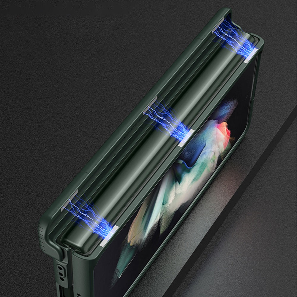 GKK For Samsung Galaxy Z Fold3 5G Magnetic Absorption Hinge Hard PC Folding Phone Case with Pen Slot