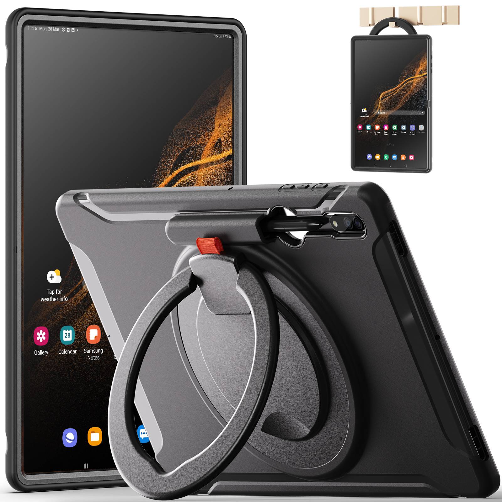 For Samsung Galaxy Tab S8 Ultra 14.6 X900/X906 Rotary Kickstand PC + TPU Tablet Case Cover with Pen Slot