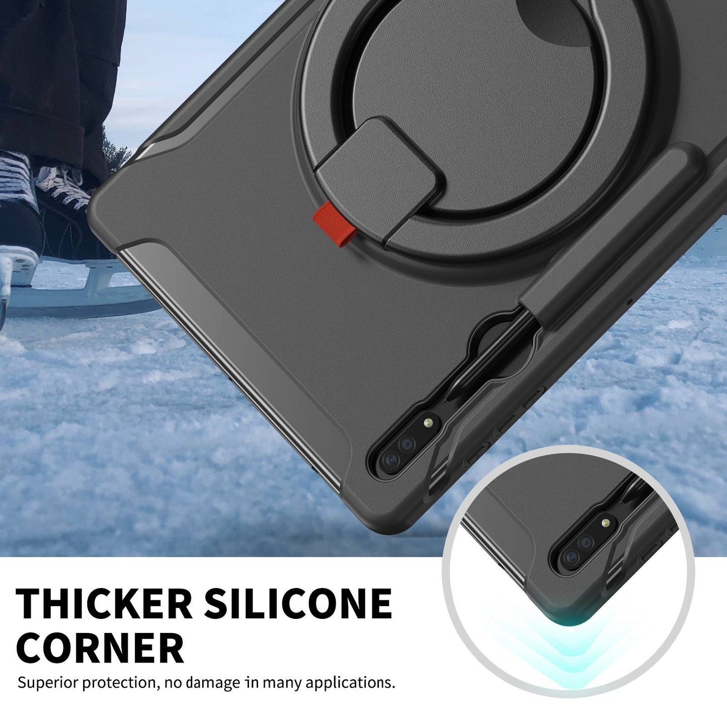 For Samsung Galaxy Tab S8 Ultra 14.6 X900/X906 Rotary Kickstand PC + TPU Tablet Case Cover with Pen Slot