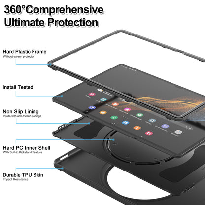 For Samsung Galaxy Tab S8 Ultra 14.6 X900/X906 Rotary Kickstand PC + TPU Tablet Case Cover with Pen Slot