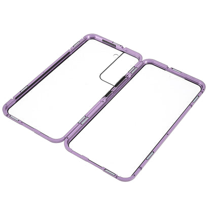 For Samsung Galaxy S22 5G 360 Degree Full Protection Phone Case Metal Bumper + Double-sided Tempered Glass Anti-fall Shell with Magnetic Closure