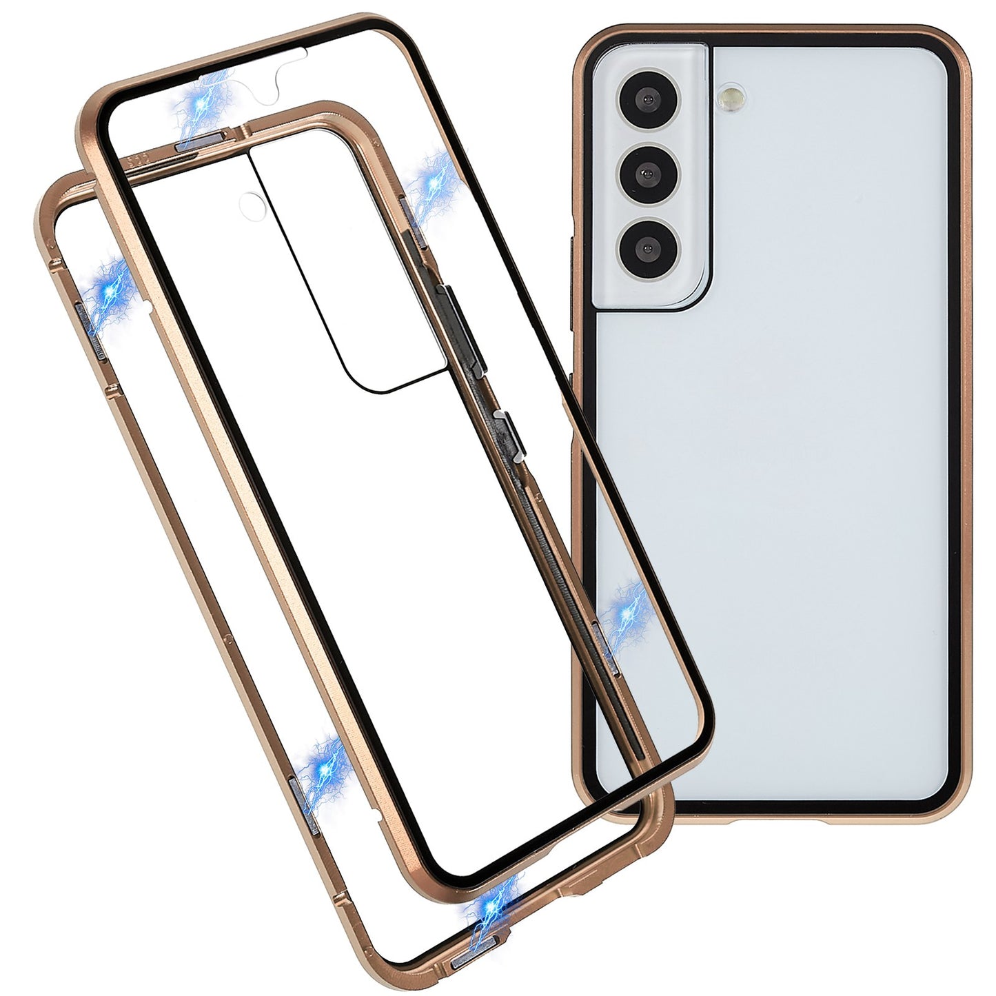 For Samsung Galaxy S22 5G 360 Degree Full Protection Phone Case Metal Bumper + Double-sided Tempered Glass Anti-fall Shell with Magnetic Closure