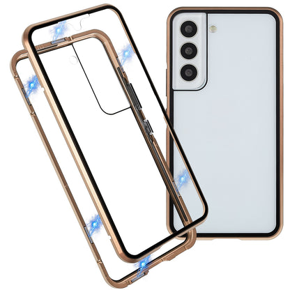 For Samsung Galaxy S22 5G 360 Degree Full Protection Phone Case Metal Bumper + Double-sided Tempered Glass Anti-fall Shell with Magnetic Closure
