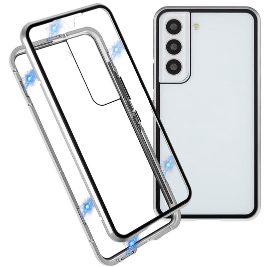 For Samsung Galaxy S22 5G 360 Degree Full Protection Phone Case Metal Bumper + Double-sided Tempered Glass Anti-fall Shell with Magnetic Closure