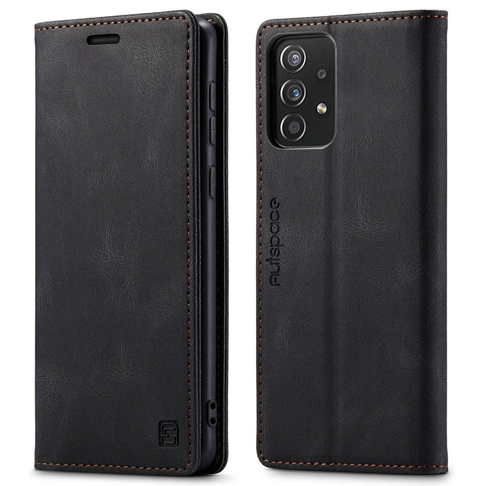 AUTSPACE A01 Series for Samsung Galaxy A52 4G/5G/A52s 5G Retro Matte PU Leather Wallet Flip Stand Cover with RFID Blocking Magnetic Closure Shell