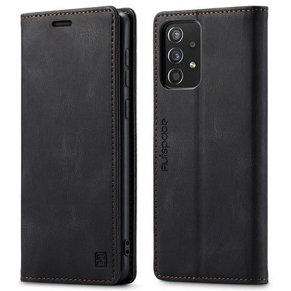 AUTSPACE A01 Series for Samsung Galaxy A52 4G/5G/A52s 5G Retro Matte PU Leather Wallet Flip Stand Cover with RFID Blocking Magnetic Closure Shell
