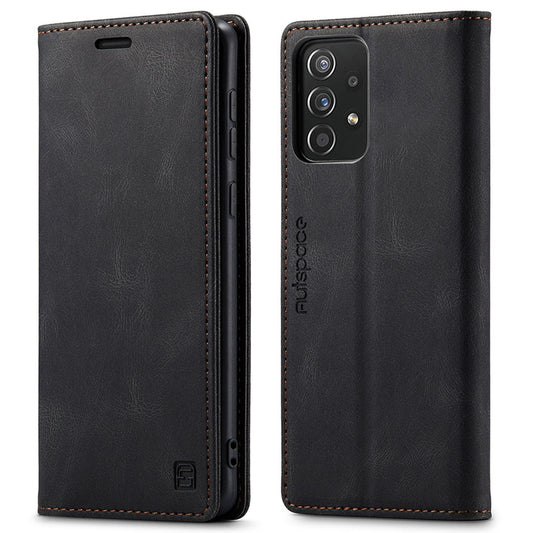 AUTSPACE A01 Series for Samsung Galaxy A52 4G/5G/A52s 5G Retro Matte PU Leather Wallet Flip Stand Cover with RFID Blocking Magnetic Closure Shell