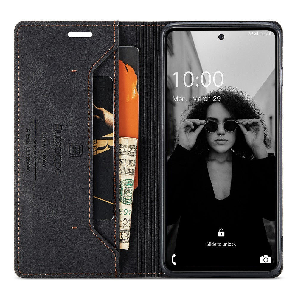AUTSPACE A01 Series for Samsung Galaxy A52 4G/5G/A52s 5G Retro Matte PU Leather Wallet Flip Stand Cover with RFID Blocking Magnetic Closure Shell