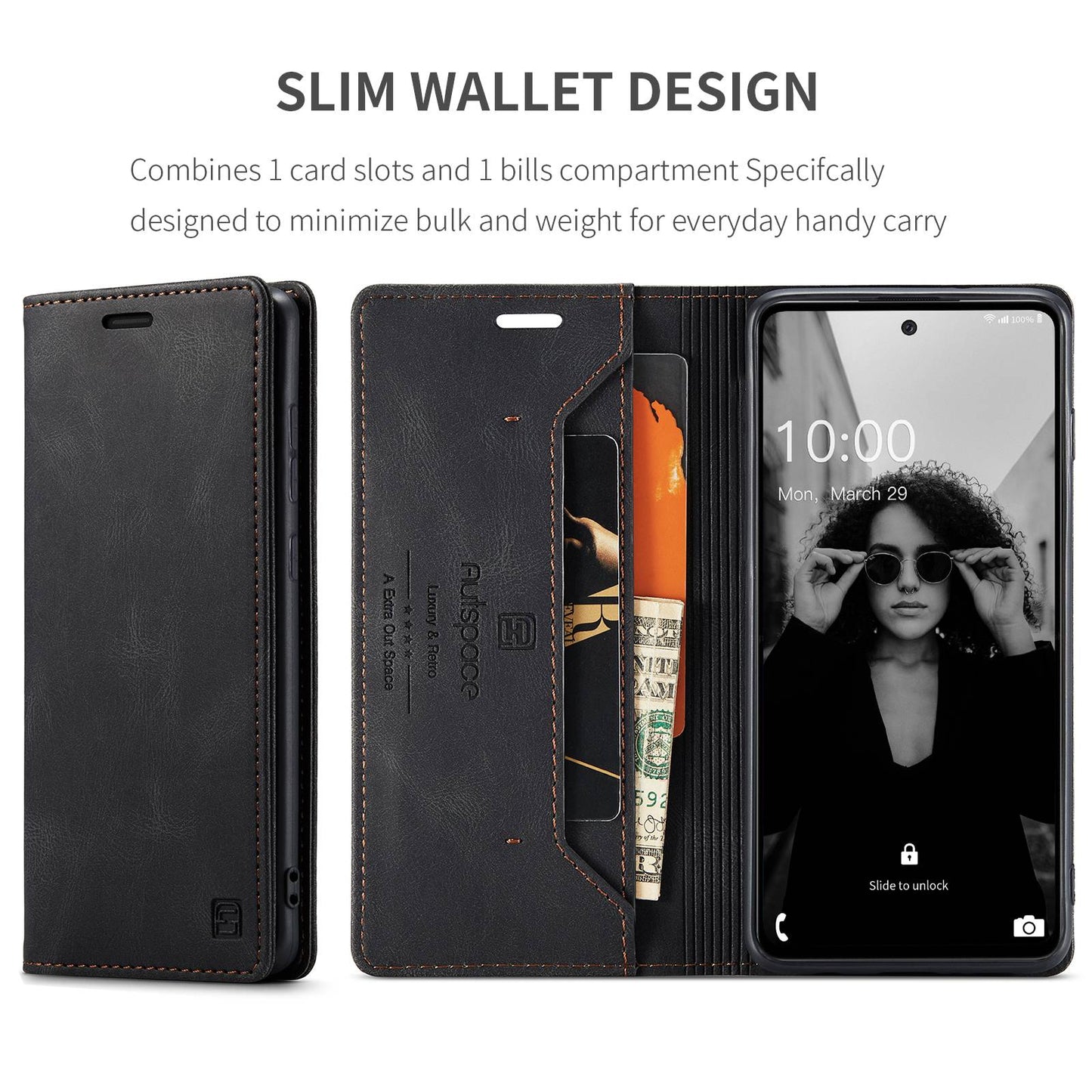 AUTSPACE A01 Series for Samsung Galaxy A52 4G/5G/A52s 5G Retro Matte PU Leather Wallet Flip Stand Cover with RFID Blocking Magnetic Closure Shell
