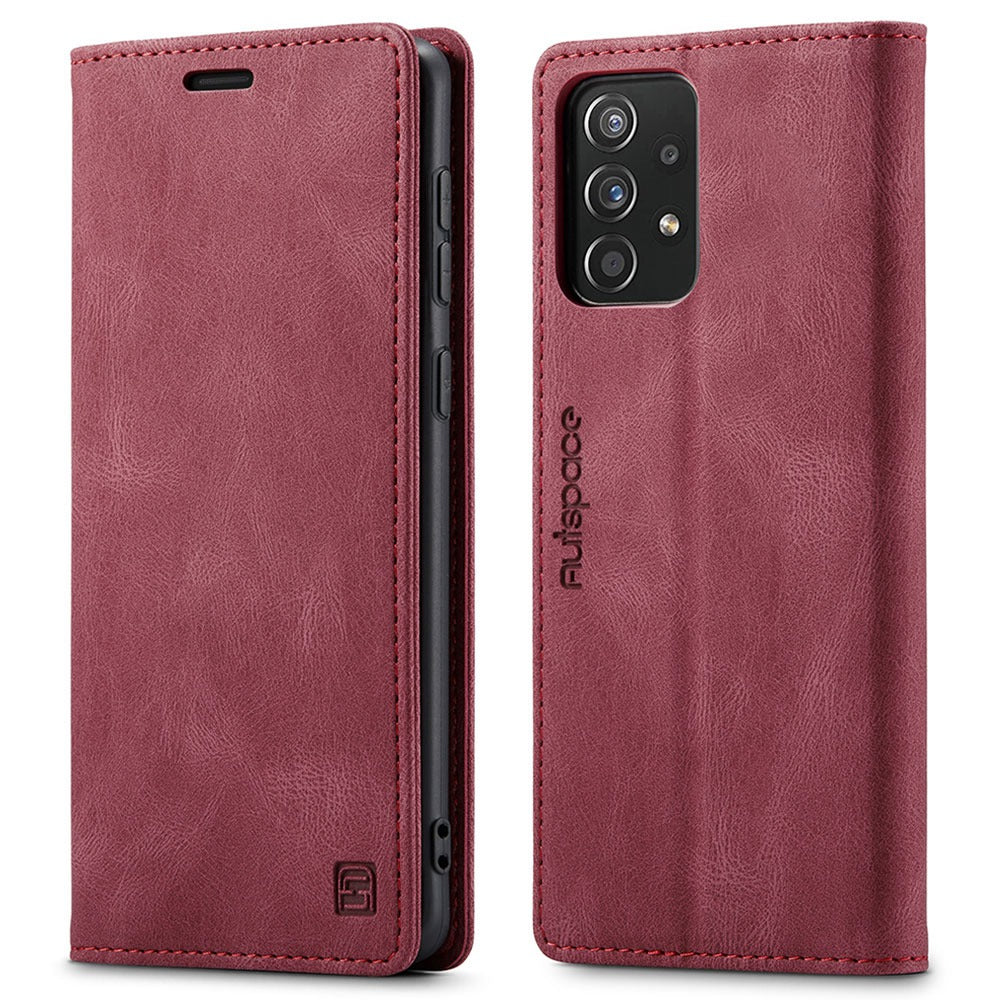 AUTSPACE A01 Series for Samsung Galaxy A52 4G/5G/A52s 5G Retro Matte PU Leather Wallet Flip Stand Cover with RFID Blocking Magnetic Closure Shell