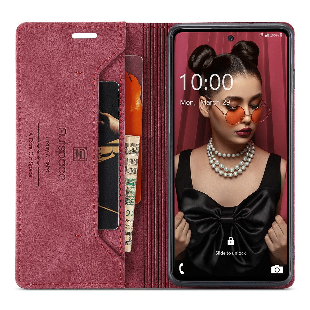 AUTSPACE A01 Series for Samsung Galaxy A52 4G/5G/A52s 5G Retro Matte PU Leather Wallet Flip Stand Cover with RFID Blocking Magnetic Closure Shell